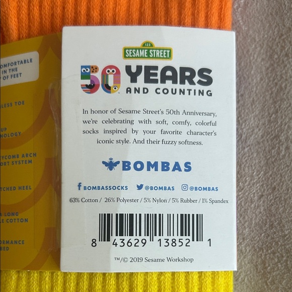 Bombas Sesame Street “Big Bird “Striped Socks - Orange, Pink, Yellow - Picture 5 of 6